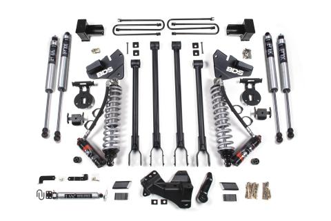 4 Inch Lift Kit w/ 4-Link FOX 2.5 Performance Elite Coil-Over Conversion Ford F250/F350 Super Duty 17-19 4WD Diesel 5 Inch Block 2 Leaf Main Fox 2.0 Performance Shocks