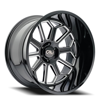 Cast Aluminum Wheels Auburn 9117 BM 24x14 Milled Gloss Black 6 On 135 Bolt Pattern -76 Offset Cali Offroad Wheels