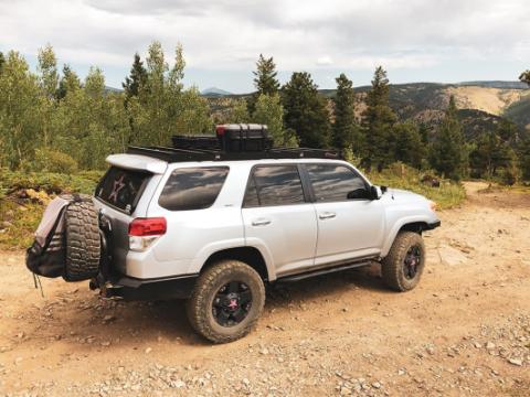 10-21 4Runner Premium Roof Rack 42 in White Dual Row Spot Beam LED Light Bar Blue Backlight Short Cut Outs and Light Kit Cali Raised LED