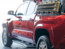 Step Edition Rock Slider For 24-Present Toyota Tacoma/Double Cab Short Bed W/ No Kick Out/Yes (Bed Liner)/Raw Steel Cali Raised LED