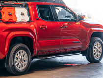 Step Edition Rock Slider For 24-Present Toyota Tacoma/Double Cab Long Bed W/ Kick Out/Yes (Raw Steel)/Raw Steel Cali Raised LED