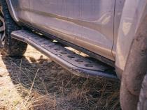 Step Edition Rock Slider For 24-Present Toyota Tacoma/Double Cab Long Bed W/ No Kick Out/Yes (Raw Steel)/Raw Steel Cali Raised LED