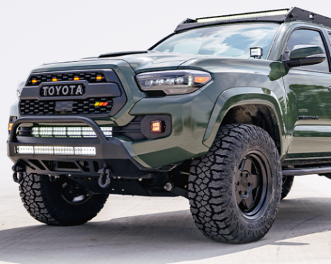 16-Up Tacoma Stealth Bumper 32 Inch LED Bar Combo Beam Bumper Light Bar-Blue-Tall Relocation Mounts Only No Second Switch No Winch No D-Ring Cali Raised LED