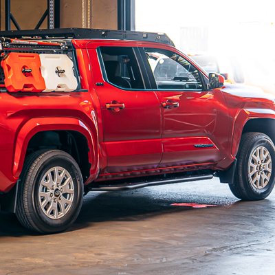 Step Edition Rock Slider For 24-Present Toyota Tacoma/Double Cab Long Bed W/ Kick Out/Yes (Powdercoat)/Powdercoat Cali Raised LED